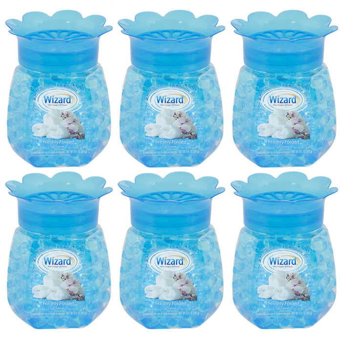 6 Wizard Fresh Linen Home Deodorizer Air Freshener Gel Beads Odor Eliminator 9oz