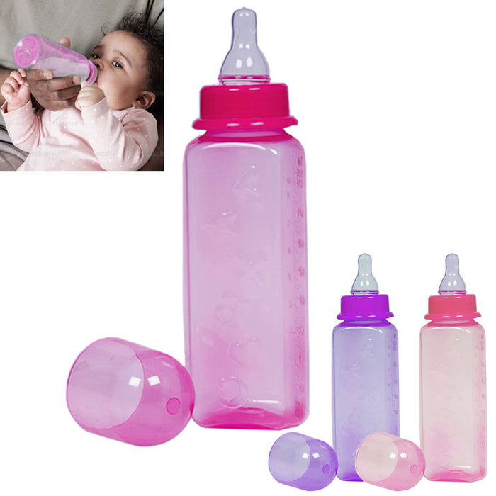 3 Pk Girl Baby Bottles Infant Feeding 8Oz Leak Proof Babies Pink Feeder BPA Free