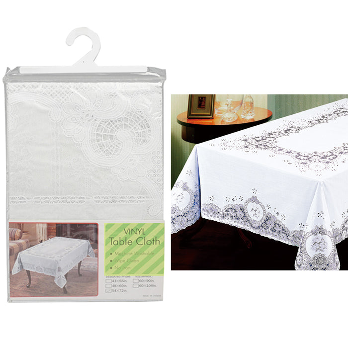 Lace Tablecloth White Vinyl 54"X72" Cover Wedding Floral Vintage Dinning Table
