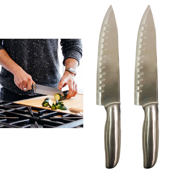 2pc Stainless Steel Santoku Knives Sharp Hollow Edge Chef Knife Japanese Kitchen