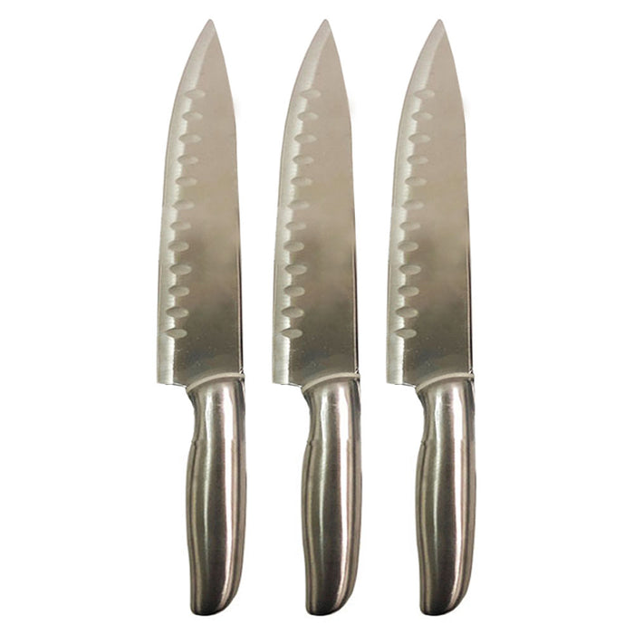 3 Japanese Santoku Knives 12.5" Stainless Steel Forged Sharp Hollow Edge Kitchen