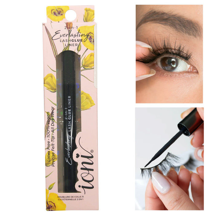 2-in-1 Eyeliner Glue Waterproof Felt Tip Extra Strong Hold False Eyelashes Black