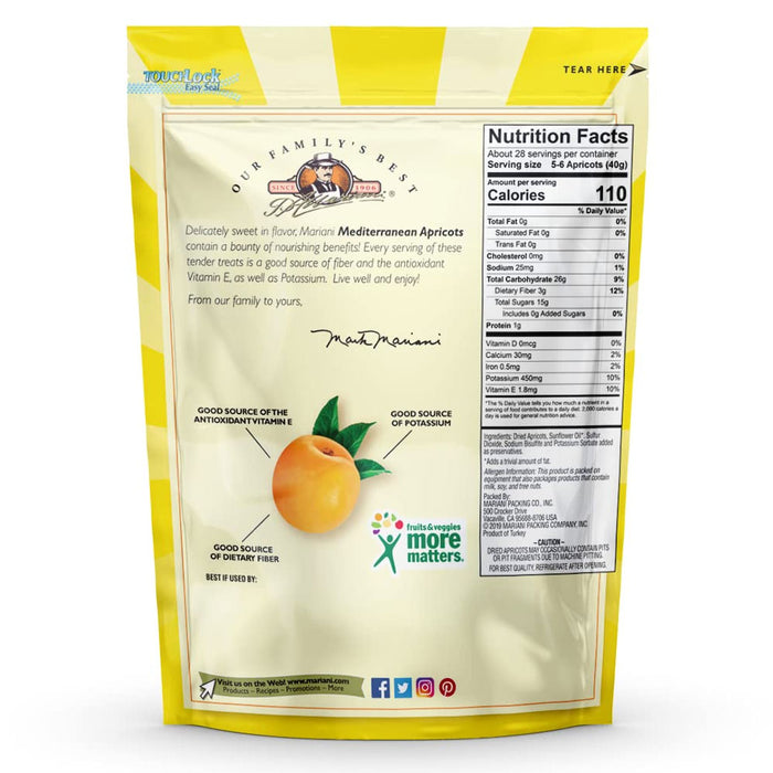 Mariani Premium Ultimate Dried Apricots Fruit Gluten Free Vegan Fat Free 3oz Bag