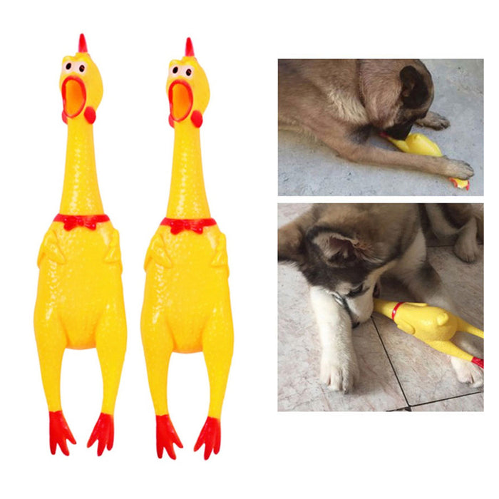 2 Pc Rubber Screaming Chicken 16" Pets Toy Kids Funny Squeaky Chewy Gift Novelty