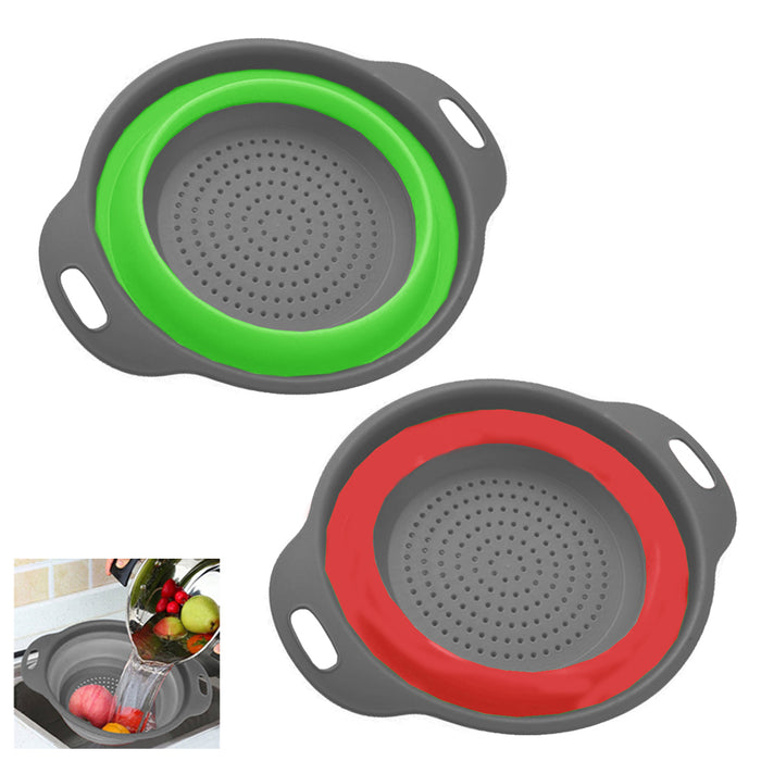 2 X Silicone Collapsible Bowl Strainer Colander Foldable Drainer 11.8" Kitchen