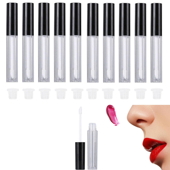 10 Empty Lip Gloss Black Lid Lipstick Balm Clear Containers Tip Applicator 10ml