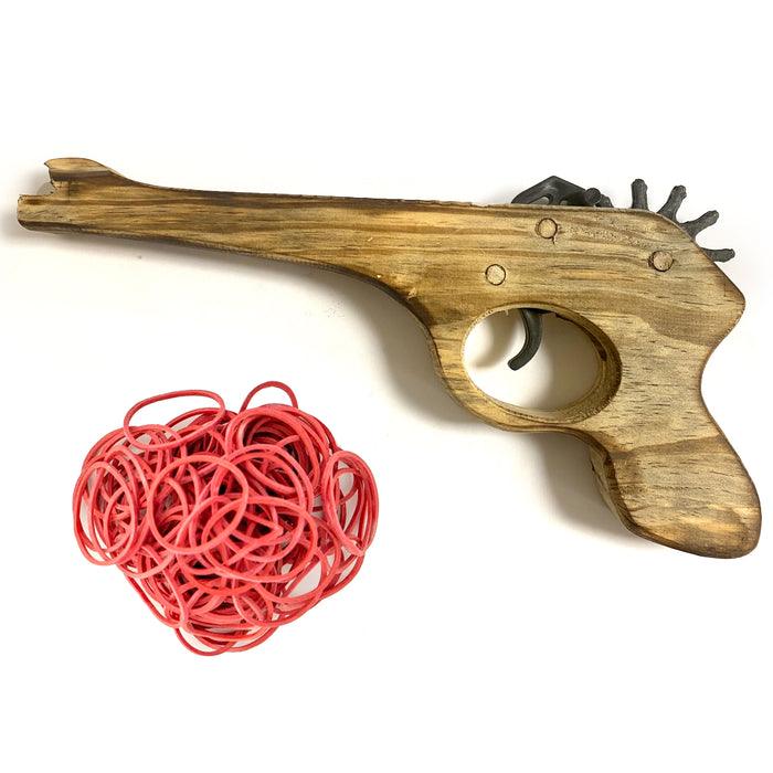 1 Rubber Band Gun 100ct Ammo Wooden Pistol Toy Shooter Kids Cowboy Classic Gift