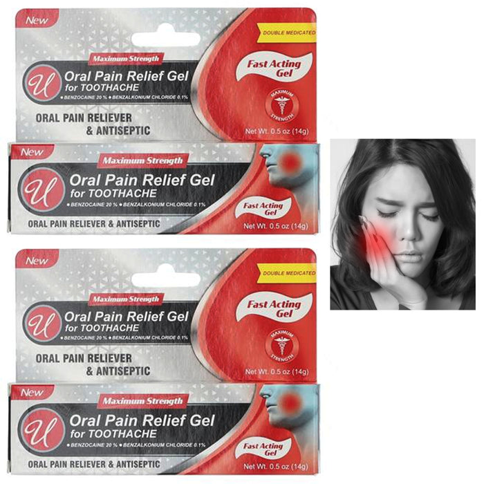 2 Oral Analgesic Gel Maximum Strength Benzocaine 20% Toothache Pain Relief 0.5oz