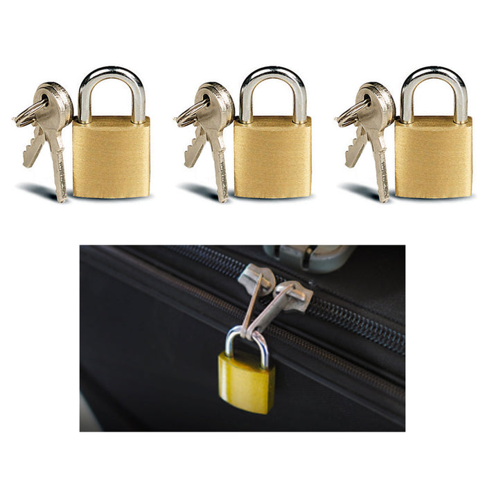 3 X Small Metal Padlocks Luggage Lock Mini Brass Tiny Box Keyed 2 Keys 20mm Safe