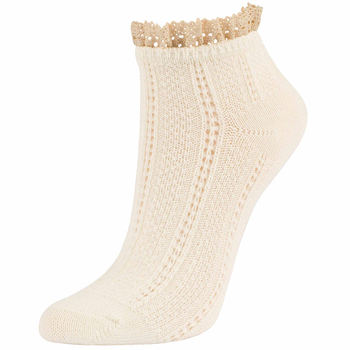 4 Pair Women Ankle Socks Fancy Retro Lace Ruffle Frilly Princess Crew Ivory 7-9