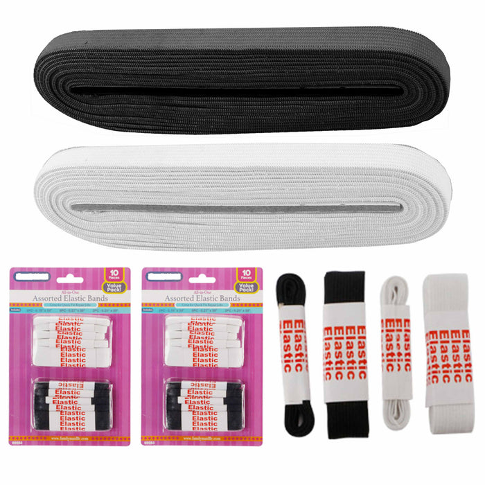 20 Assorted Sewing Elastic Bands Knitted Black White Band Waistband Soft Stretch