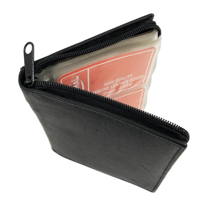1 Black Genuine Leather Business Card Holder Credit Card Id Wallet Zipper Book