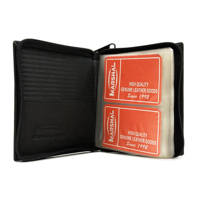 1 Black Genuine Leather Business Card Holder Credit Card Id Wallet Zipper Book