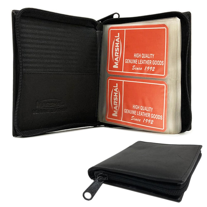 2 Genuine Leather Business Card Holder Credit Card Id Zipper Black Book Wallet !