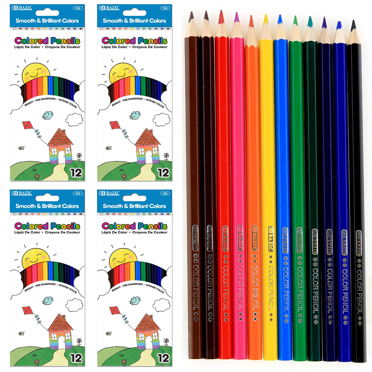 48 Ct Assorted Colored Pencils Bright Pre-Sharpened Drawing Coloring S ...