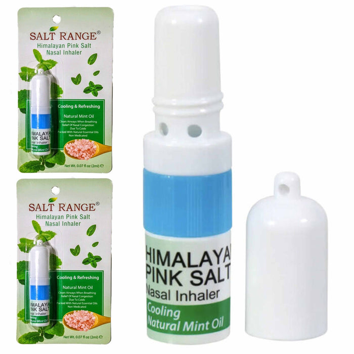 2 All Natural Himalayan Pink Salt Inhaler Nasal Mint Essential Oils Nose Cooling