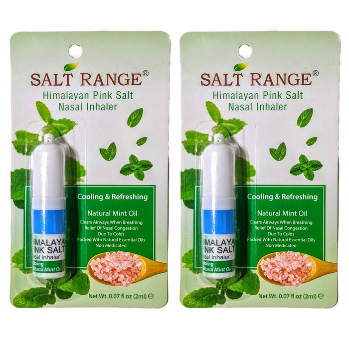 2 All Natural Himalayan Pink Salt Inhaler Nasal Mint Essential Oils Nose Cooling