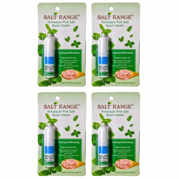 4 Pk Himalayan Pink Salt Nasal Inhaler Nose Cooling Natural Mint Essential Oils