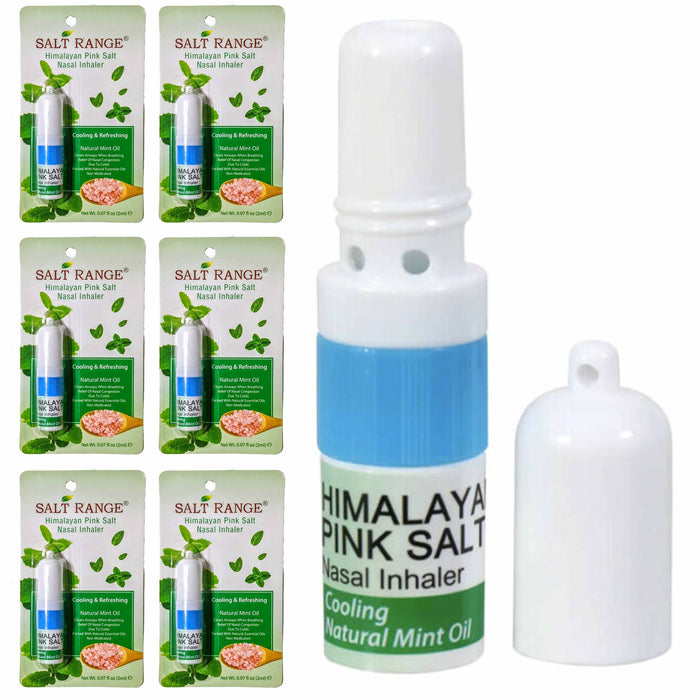 6 Pk Natural Nasal Himalayan Pink Salt Inhaler Nose Cooling Mint Essential Oils