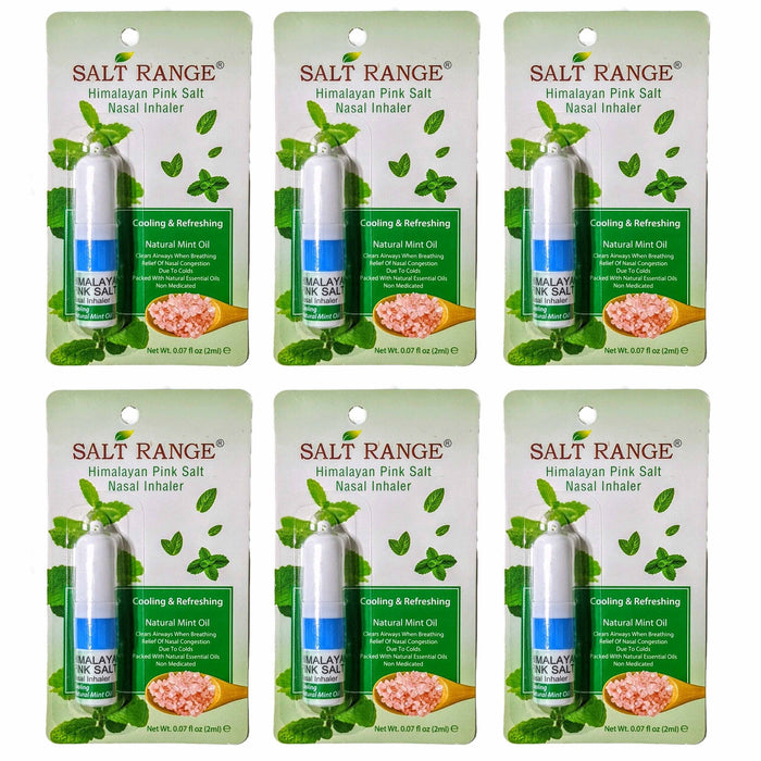 6 Pk Natural Nasal Himalayan Pink Salt Inhaler Nose Cooling Mint Essential Oils