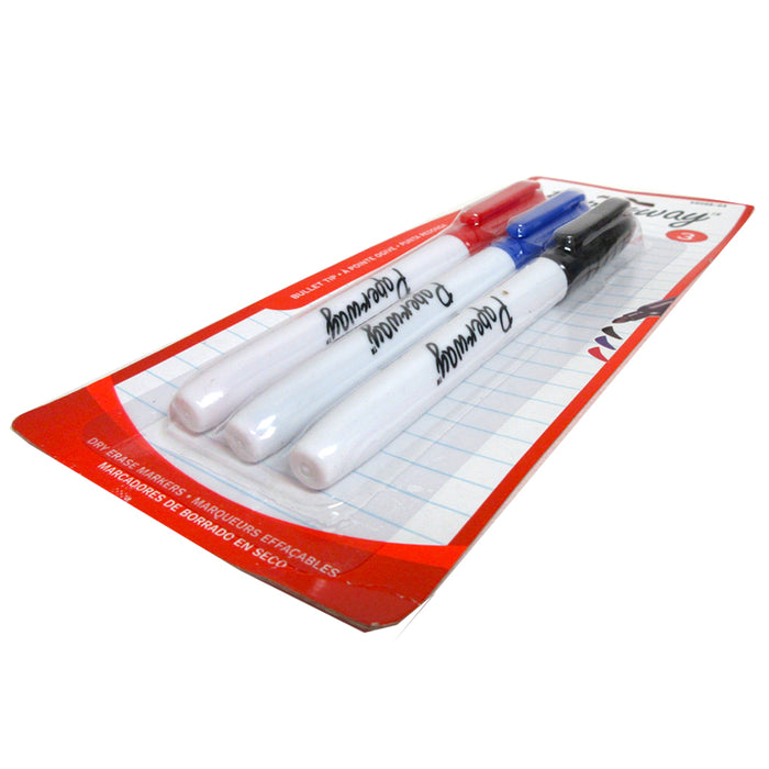 3 Pack Dry Erase Whiteboard Markers Bullet Tip Black Red Blue Colors Home Office