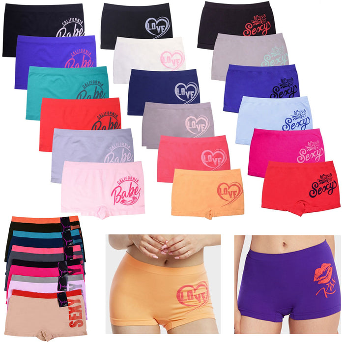 6 Sexy Love Seamless Boyshort Panties Women Underwear Briefs Boy Shorts One Size
