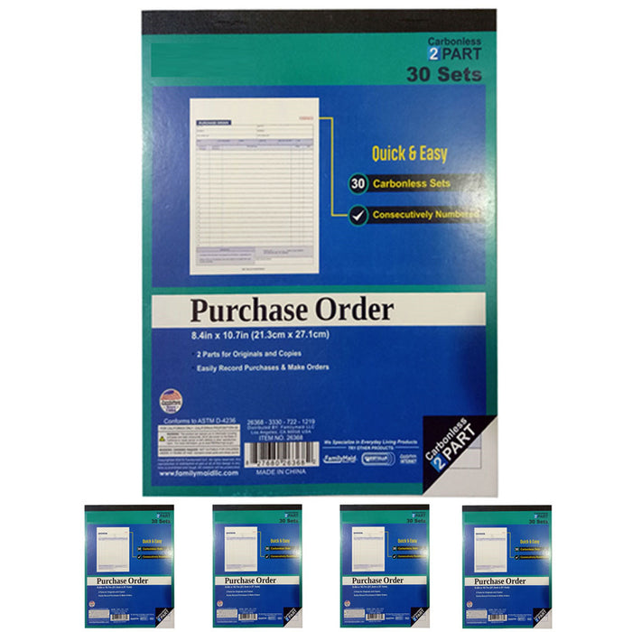 5 Purchase Order Carbonless Books Receipt Record 2 Part 30 Sets Duplicate Copy