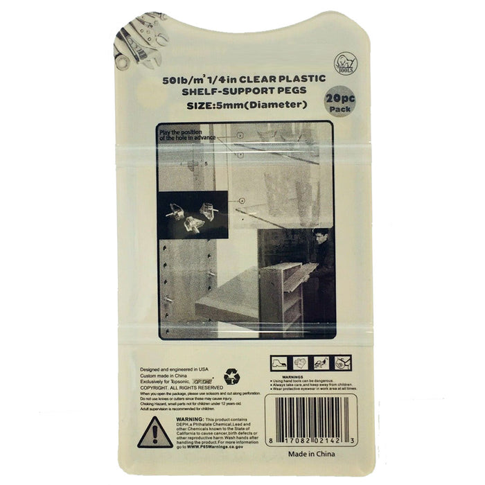 60 Pcs 5MM 3/16" Inch Clear Shelf Support Pin Peg Plastic Cabinet Book Shelves