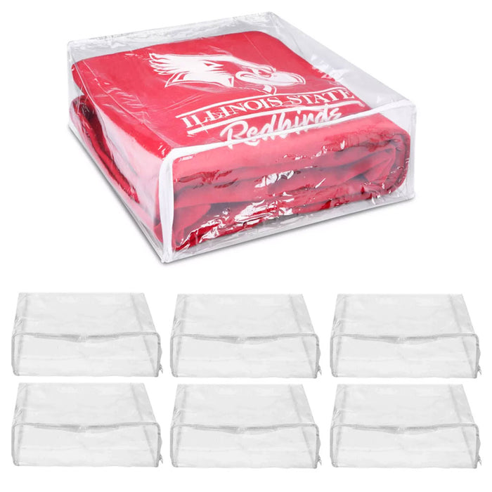 AllTopBargains 6 PC Zippered Storage Bags Clear Vinyl Clothes Blanket Home Space Saver 15X18X6