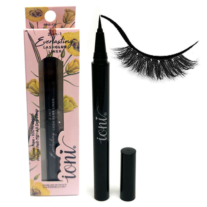 2-in-1 Eyeliner Glue Waterproof Felt Tip Extra Strong Hold False Eyelashes Black