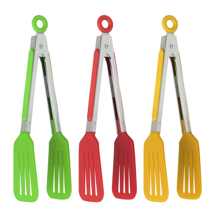 6 Pack Kitchen Tongs Nylon Tips Slotted Serving BBQ Salad Waffle Small Turner