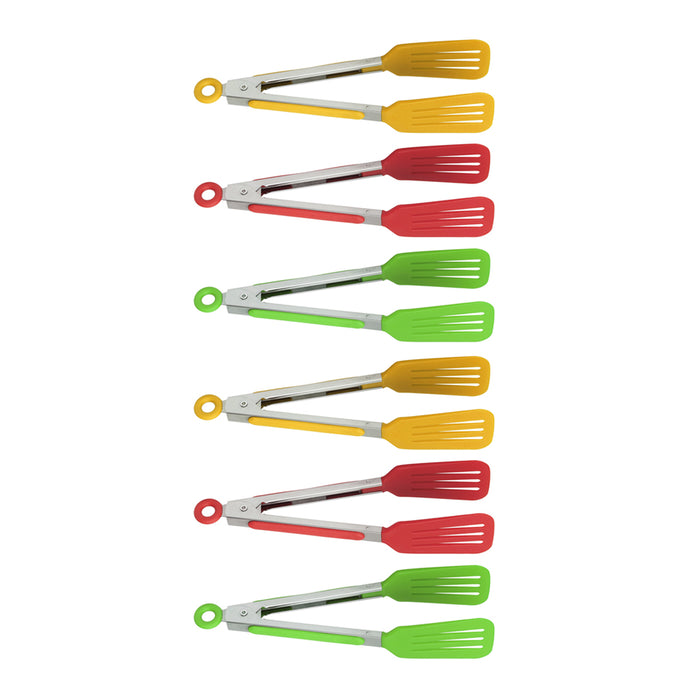 6 Pack Kitchen Tongs Nylon Tips Slotted Serving BBQ Salad Waffle Small Turner
