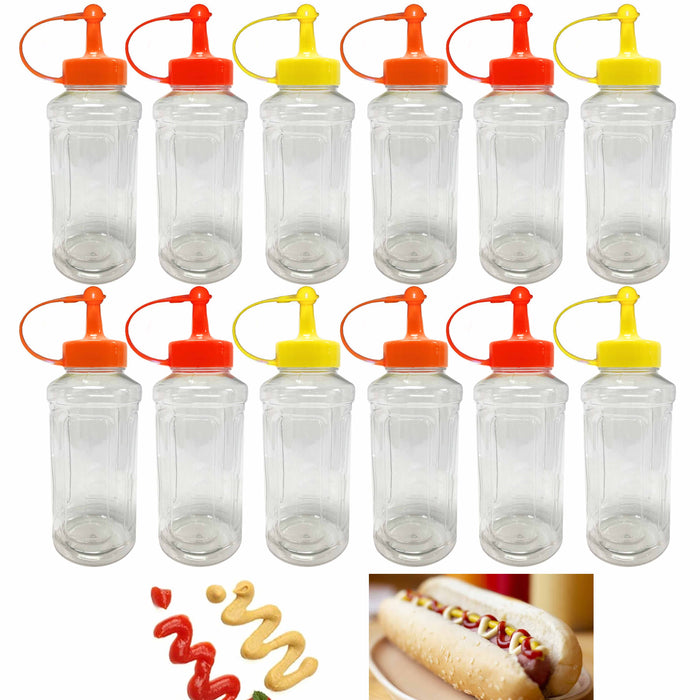 12 Pack Plastic Condiment Squeeze Bottles Twist Cap 10oz Sauce Ketchup Oil BBQ