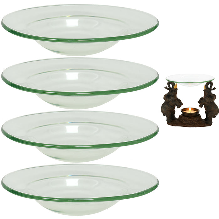 4 Replacement Round Dish Bowl Lid Oil Warmer Tart Burners 4 1/2 Inch Clear Glass