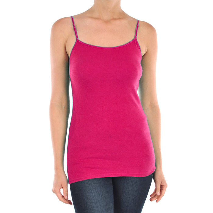Womens Long Basic Spaghetti Strap Cami Tank Top Layering Plain Fuchsia Small New