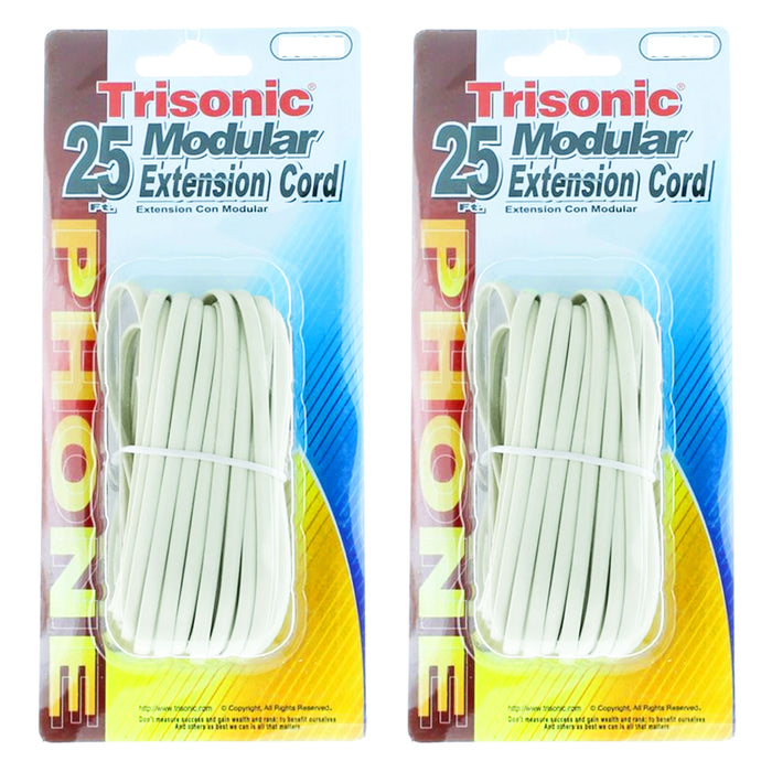 2 X Telephone Extension Cord White 25 Feet RJ11 4C Modular Phone Cable Line Wire