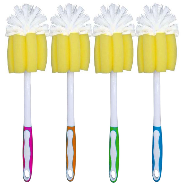 4 Bottle Brush Mug Sponge Dish Glass Scourer Cup Scrubber Kitchen Cleaning Tool