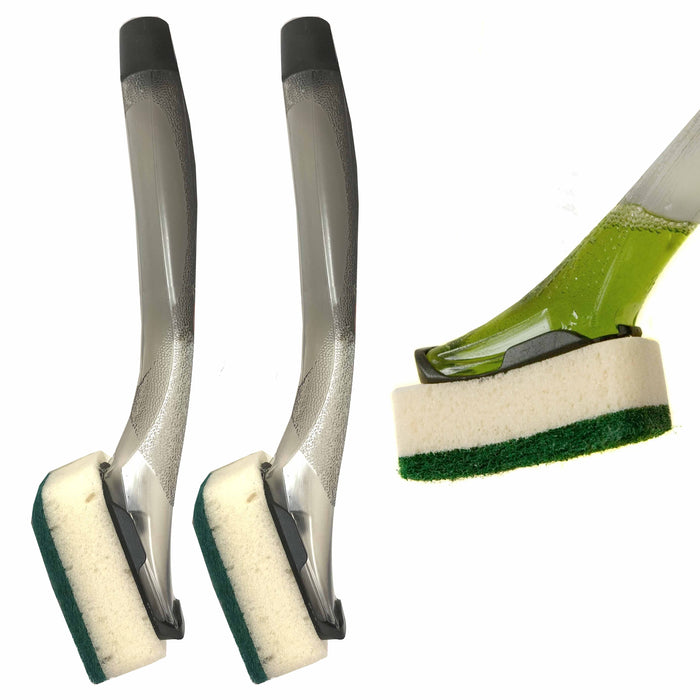 2 Pc Soap Dispenser Scrubber Dish Wand Brush Scrub Refill Wash Pan Pot Kitchen