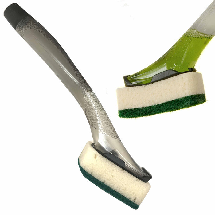 1 Pc Soap Dispenser Dish Sponge Cleaner Wand Brush Scrub Refill Washing Kitchen