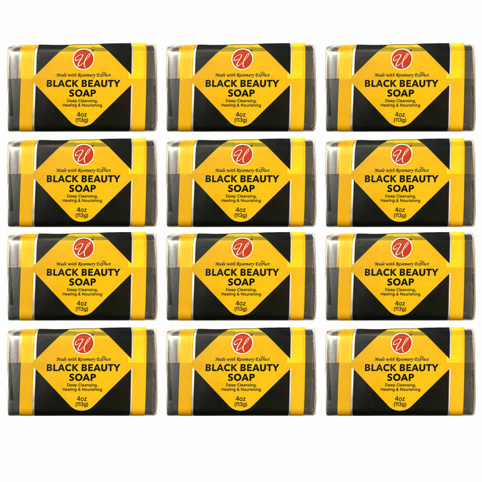 12 Pc Bulk Beauty Bars African Black Soap Natural Rosemary Extract Skin Care 4oz