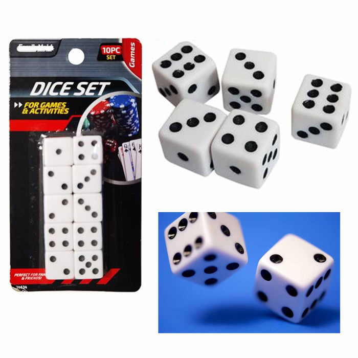 Set of 10 Six Sided Square Dice White Black Pip P6 Die D6 Casino Gambling Game