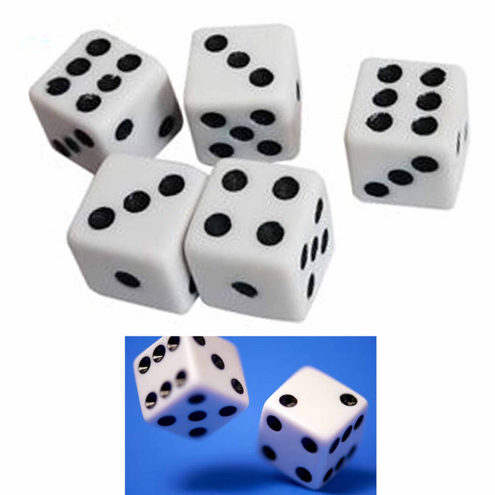 Set of 10 Six Sided Square Opaque Dice White With Black Pip P6 Die D6 Game Lot