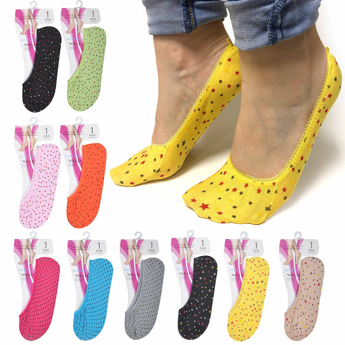 3 Pairs Shoe Liner Socks No Show Footies Women Multicolor Stretch One Size