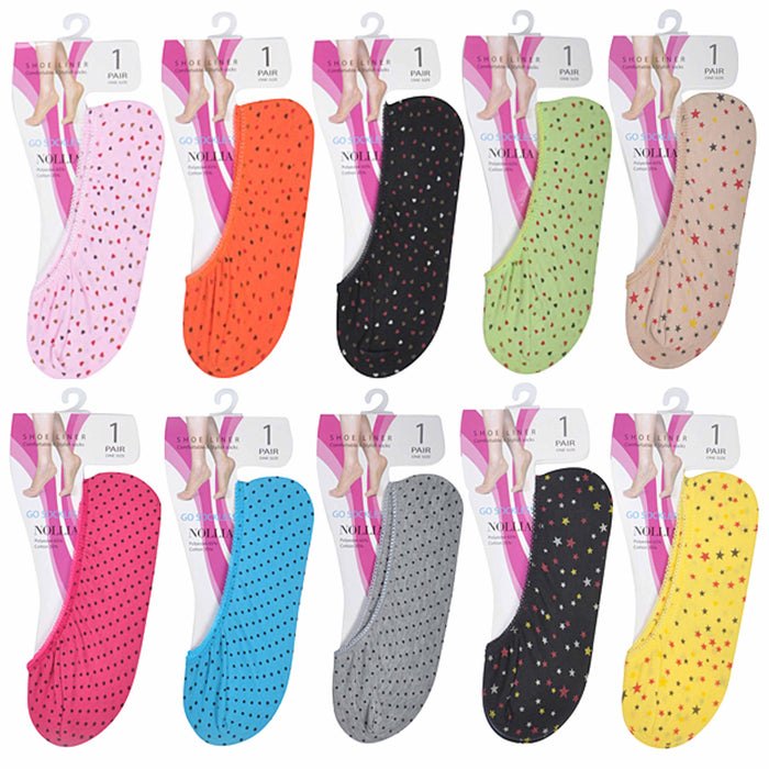 3 Pairs Shoe Liner Socks No Show Footies Women Multicolor Stretch One Size