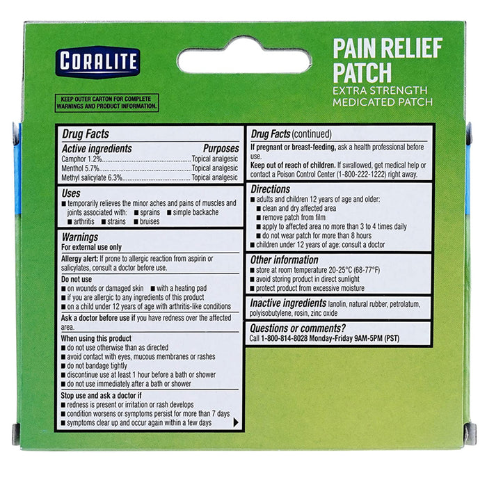 20 Pc Coralite Pain Relief Extra Strength Menthol Patch Heat Therapy Hot Press