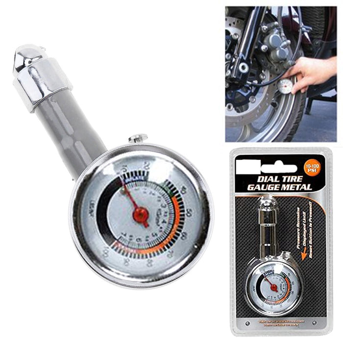 Dial Tire Gauge Metal Air Pressure10-100 PSI Truck Auto Car Bicycle Tester Meter