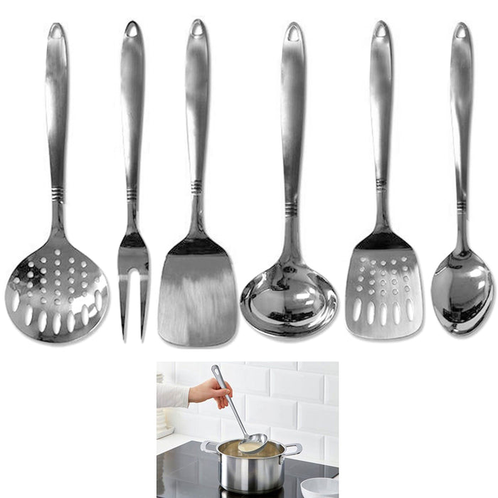 6 Piece Serving Spoons Spatula Fork Stainless Steel Cooking Utensils Set Kitchen
