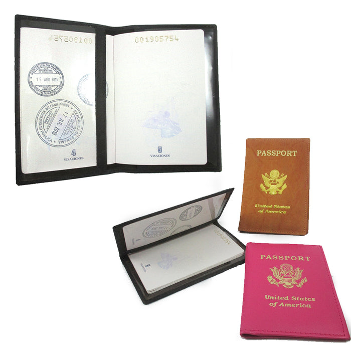 1 GENUINE LEATHER USA PASSPORT COVER HOLDER WALLET CASE TRAVEL 11 COLORS NEW