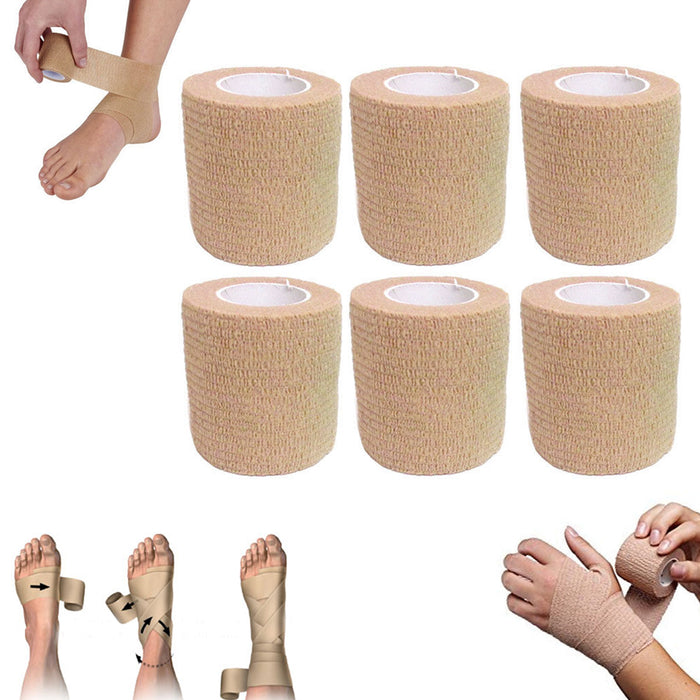 6 Pc Self Adhering Bandages 2in x 2yd Athletic Sports Stretch Wrap Adherent Tape