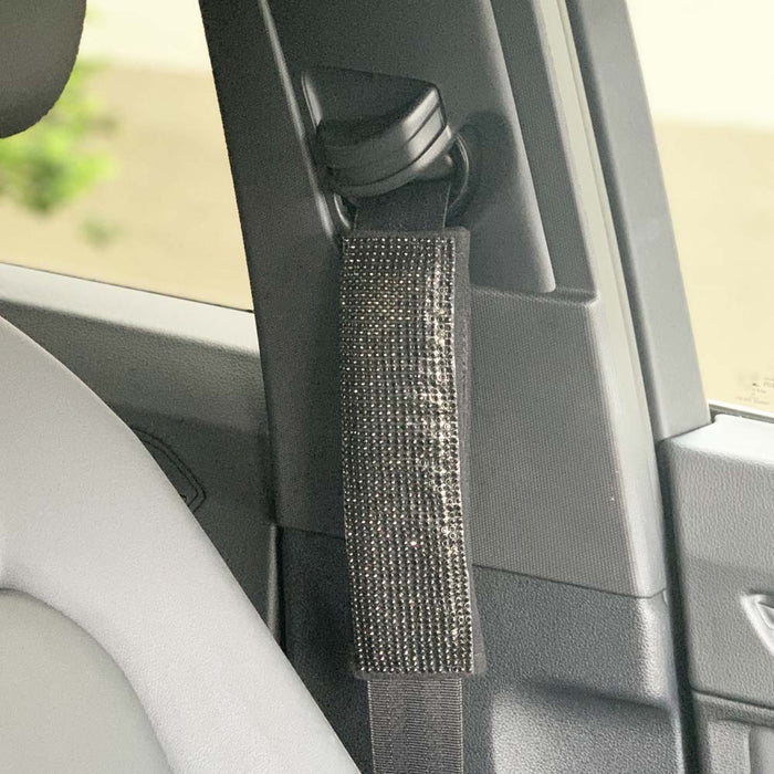 4X Seat Belt Shoulder Pads Bling Cushion Black Crystal Car Pillow Cushion Cover